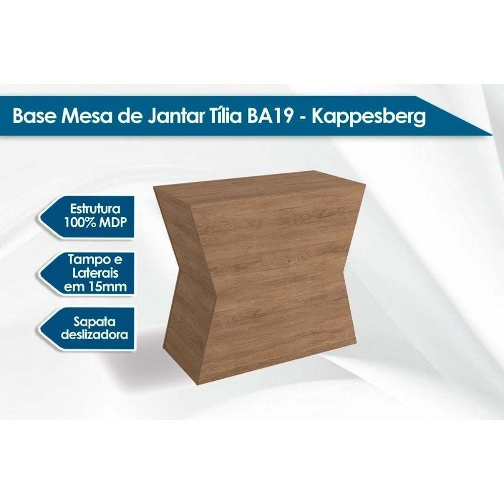 Mesa de Sala Jantar Tília c/Tampo Madeirado c/ Vidro 105x135cm Nogueira/Preto fosco/Vidro preto - Kappesberg - 3