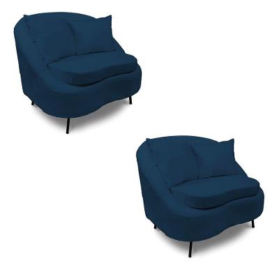 Poltrona Decorativa Orgânica Pé Ferro Pto Kit 2 Zaya Bouclê C05 - D'rossi Cor Azul