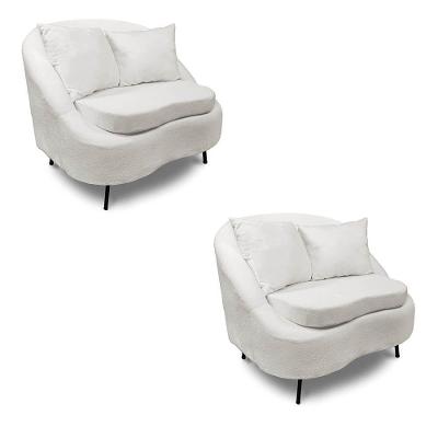 Poltrona Decorativa Orgânica Pé Ferro Pto Kit 2 Zaya Bouclê Offwte C05 - D'rossi