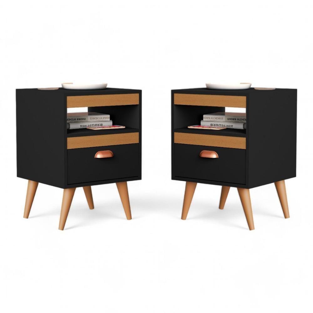 Kit 02 Mesas De Cabeceira Flex Sal Preto E Ypê Sal Movelaria - 5