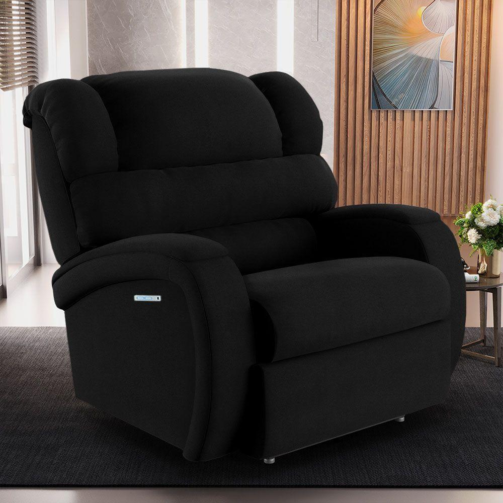 Poltrona Do Papai Reclinável Napoli Elétrica Botão Led Massagem Veludo Preto Fh1 - D'rossi - 6