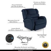 Poltrona Do Papai Reclinável Napoli Controle Power Elétrico Usb Pu Fh1 - D'rossi Cor Azul - 6