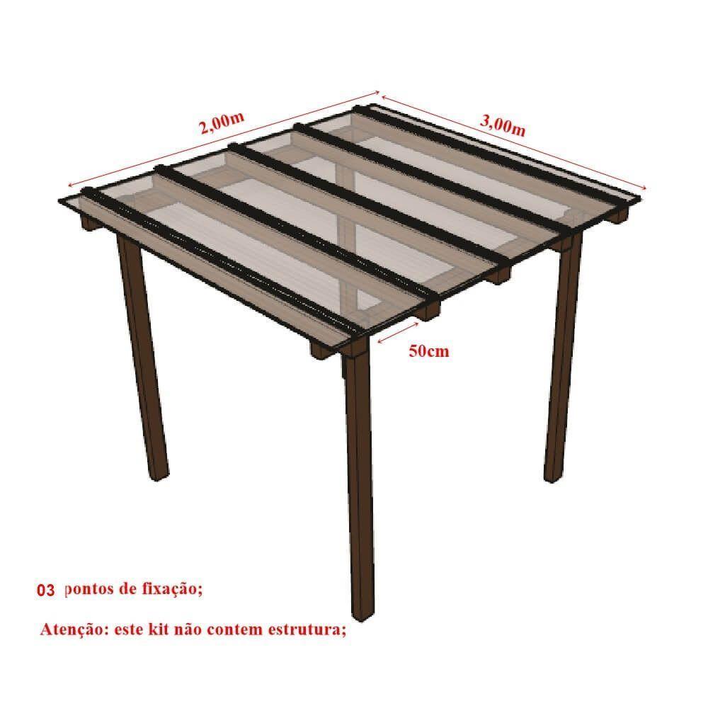 Kit Policarbonato Cristal 4mm 2,00m X 3,00m - Perfis Bronze - 5