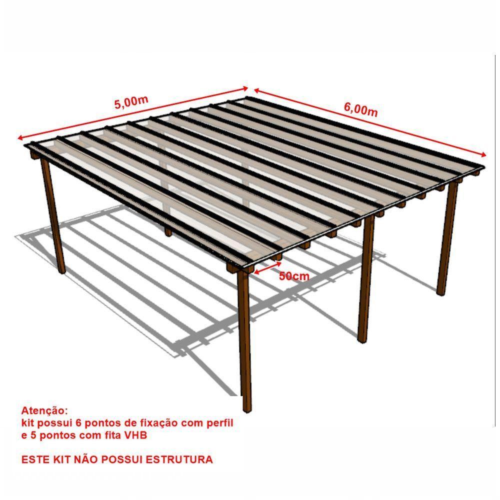 Kit Policarbonato Cristal 4mm 5,00m X 6,00m - Perfis Bronze - 5