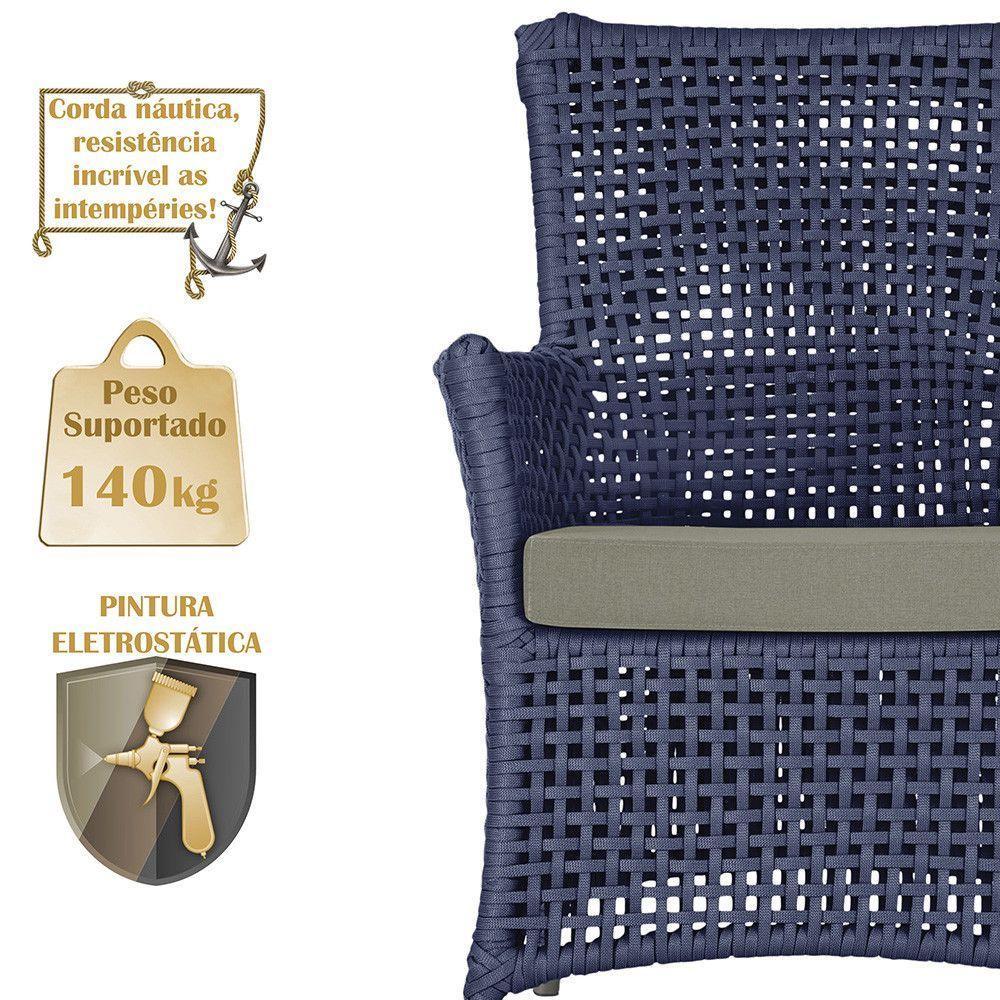 4 Poltronas E 1 Mesa Igapó Alumínio Fendi Corda Náutica E8 Azul - 3