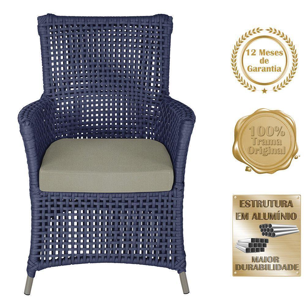 4 Poltronas E 1 Mesa Igapó Alumínio Fendi Corda Náutica E8 Azul - 4