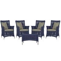 4 Poltronas E 1 Mesa Igapó Alumínio Fendi Corda Náutica E8 Azul - 1