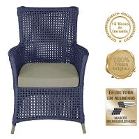 4 Poltronas E 1 Mesa Igapó Alumínio Fendi Corda Náutica E8 Azul