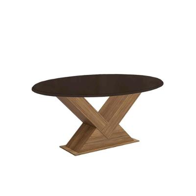 Mesa De Sala Jantar Amora C/tampo Madeirado C/ Vidro 105x180cm Nogueira/preto Fosco/vidro Preto