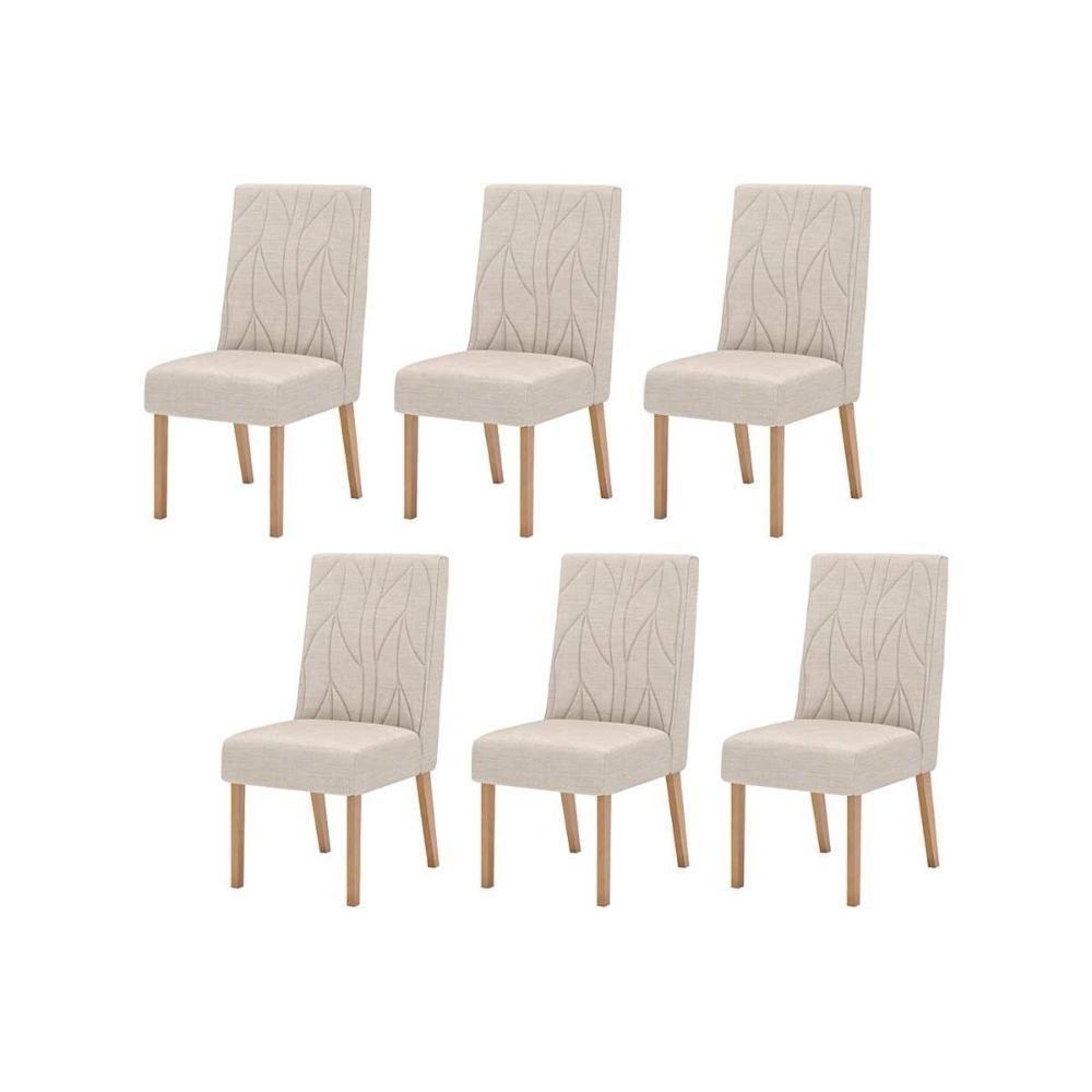 Cadeira Sala de Jantar Eloá Kit 6 Un Nature/Veludo Light Linho - Henn - 1