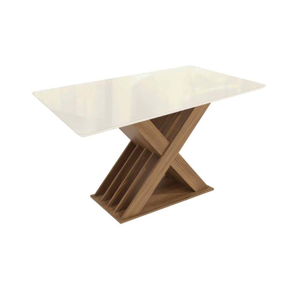Mesa de Sala Jantar Graviola c/Tampo Madeirado c/ Vidro 90x160cm Nogueira/Off White/Vidro Off White - Kappesberg - 1