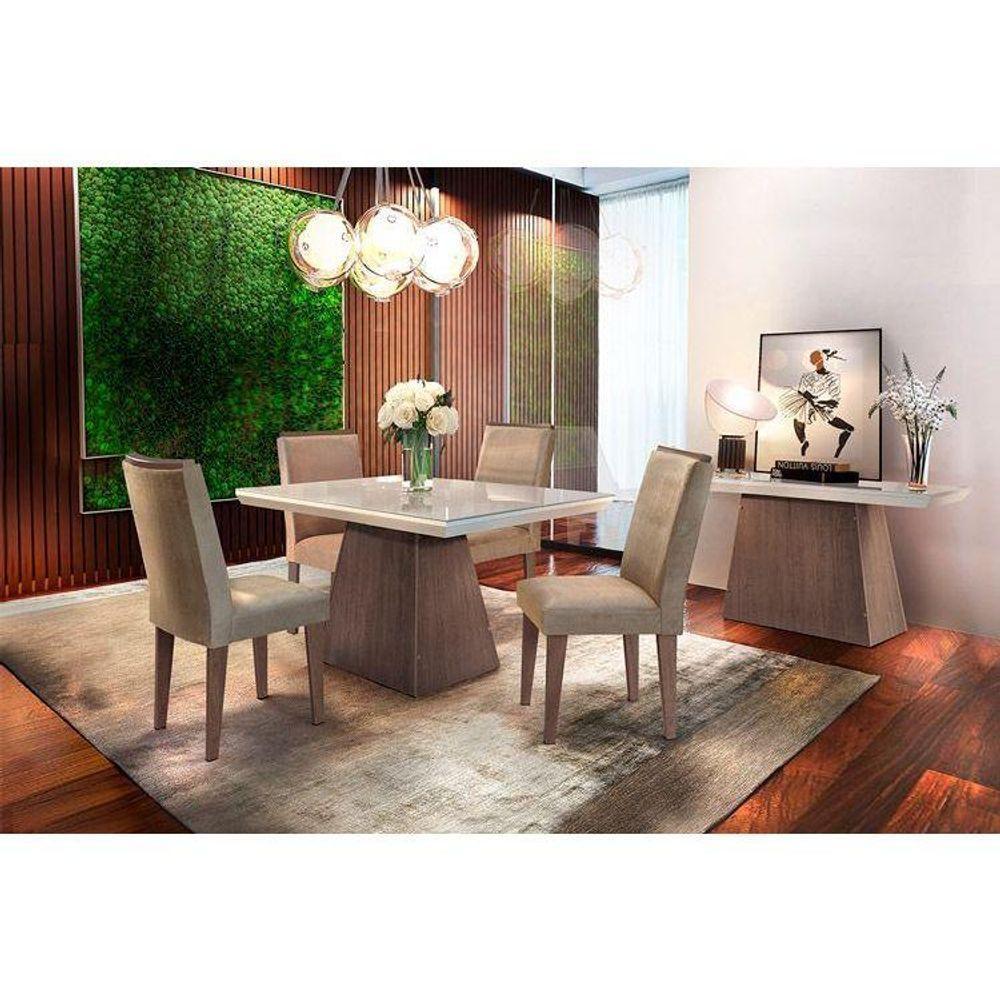 Mesa de Sala Jantar Luna + Tampo Madeirado Reto 120x80cm Off White - Rufato - 3