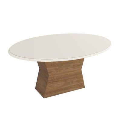 Mesa de Sala Jantar Tília c/Tampo Madeirado c/ Vidro 105x180cm Nogueira/Off White/Vidro Off White - Kappesberg