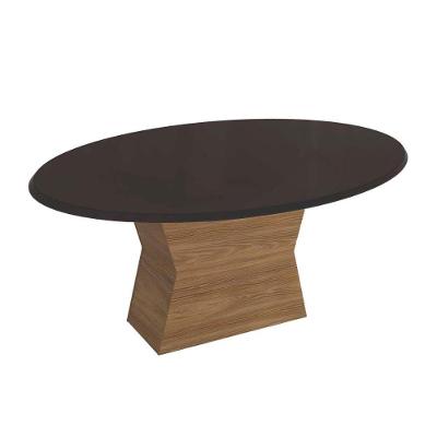 Mesa De Sala Jantar Tília C/tampo Madeirado C/ Vidro 105x180cm Nogueira/preto Fosco/vidro Preto