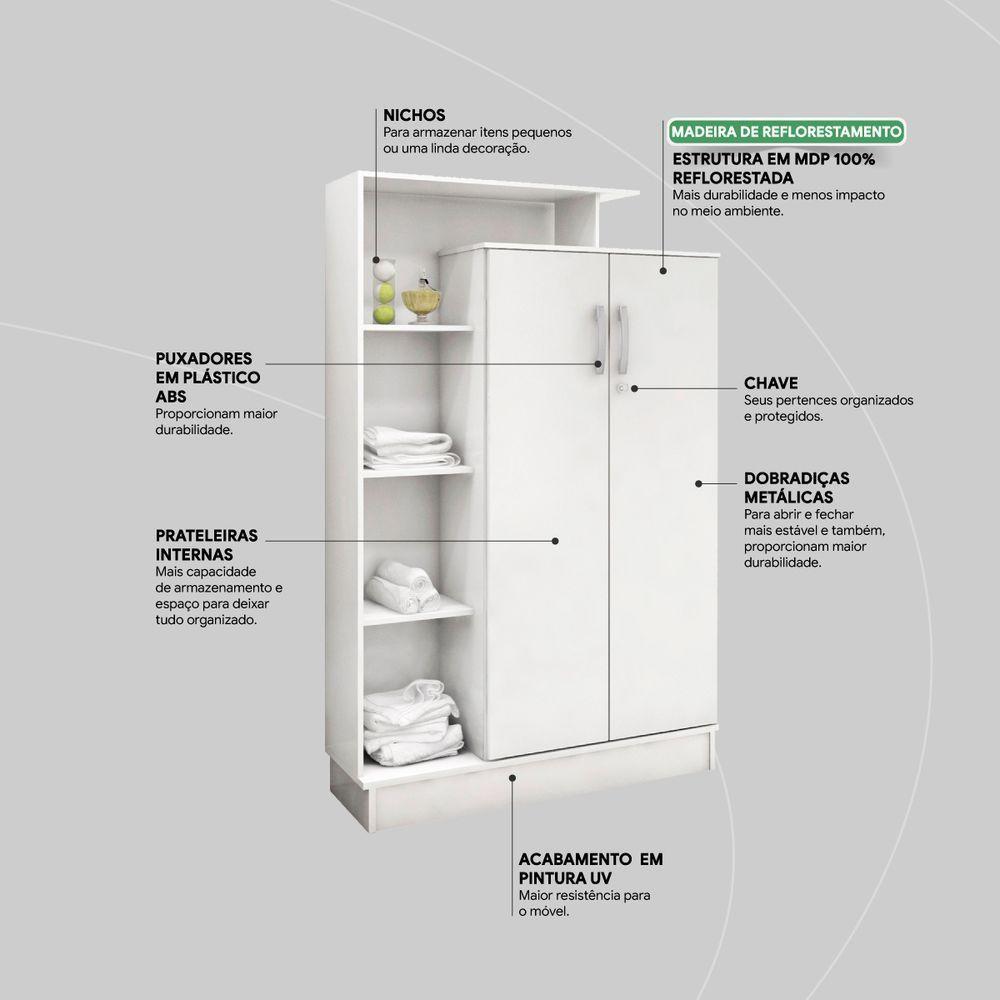 Armário Multiuso 2 Portas Elite Com Chave Branco - Demóbile - 4