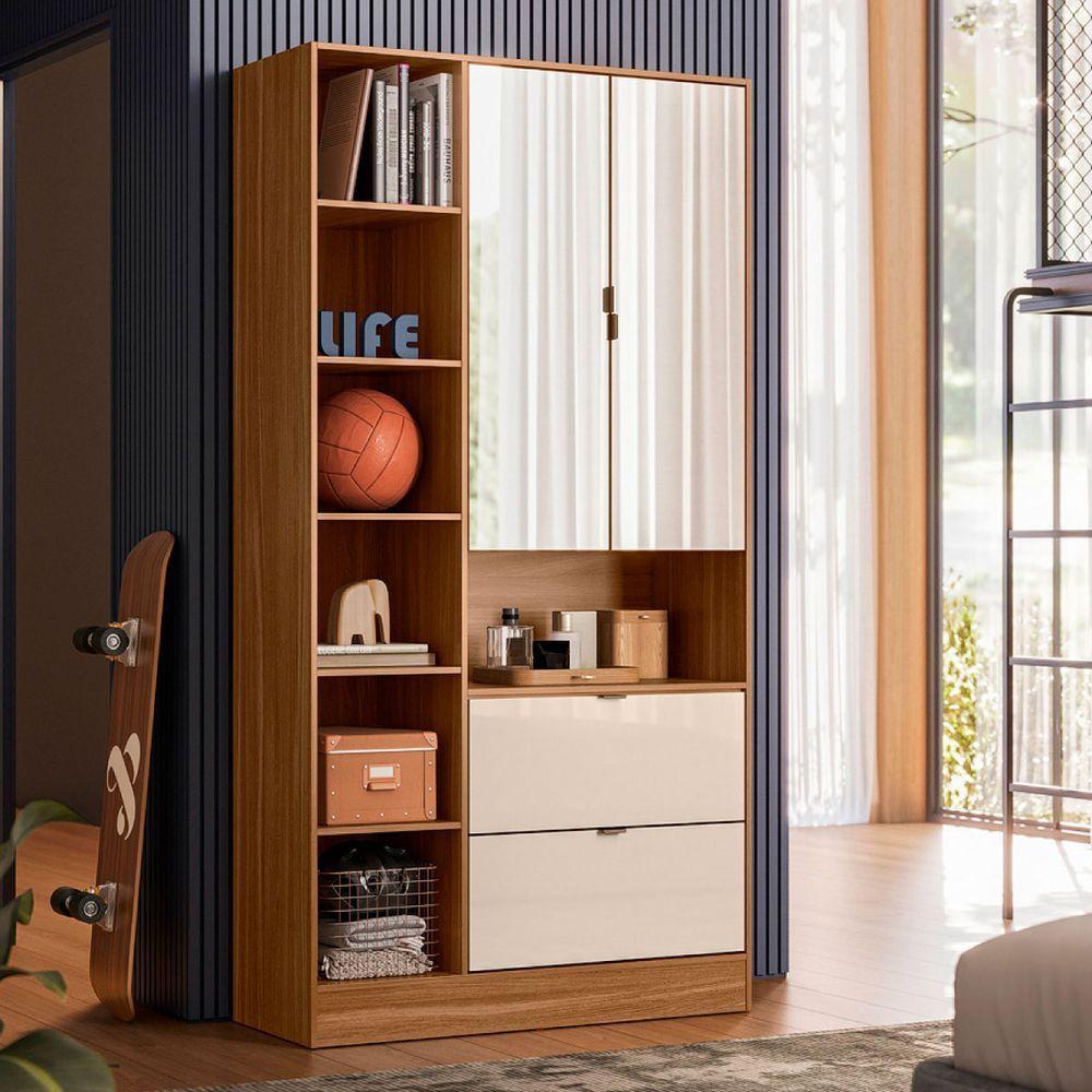 Armário Multiuso Com 2 Portas E 2 Gavetas Com Espelho Joy Amendola Touch/off White - Demóbile - 8