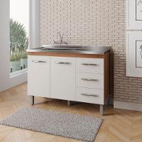 Balcão Para Pia De Cozinha 1,20m Bianca Com 2 Portas E 3 Gavetas Savana/off White - Moblis - 2