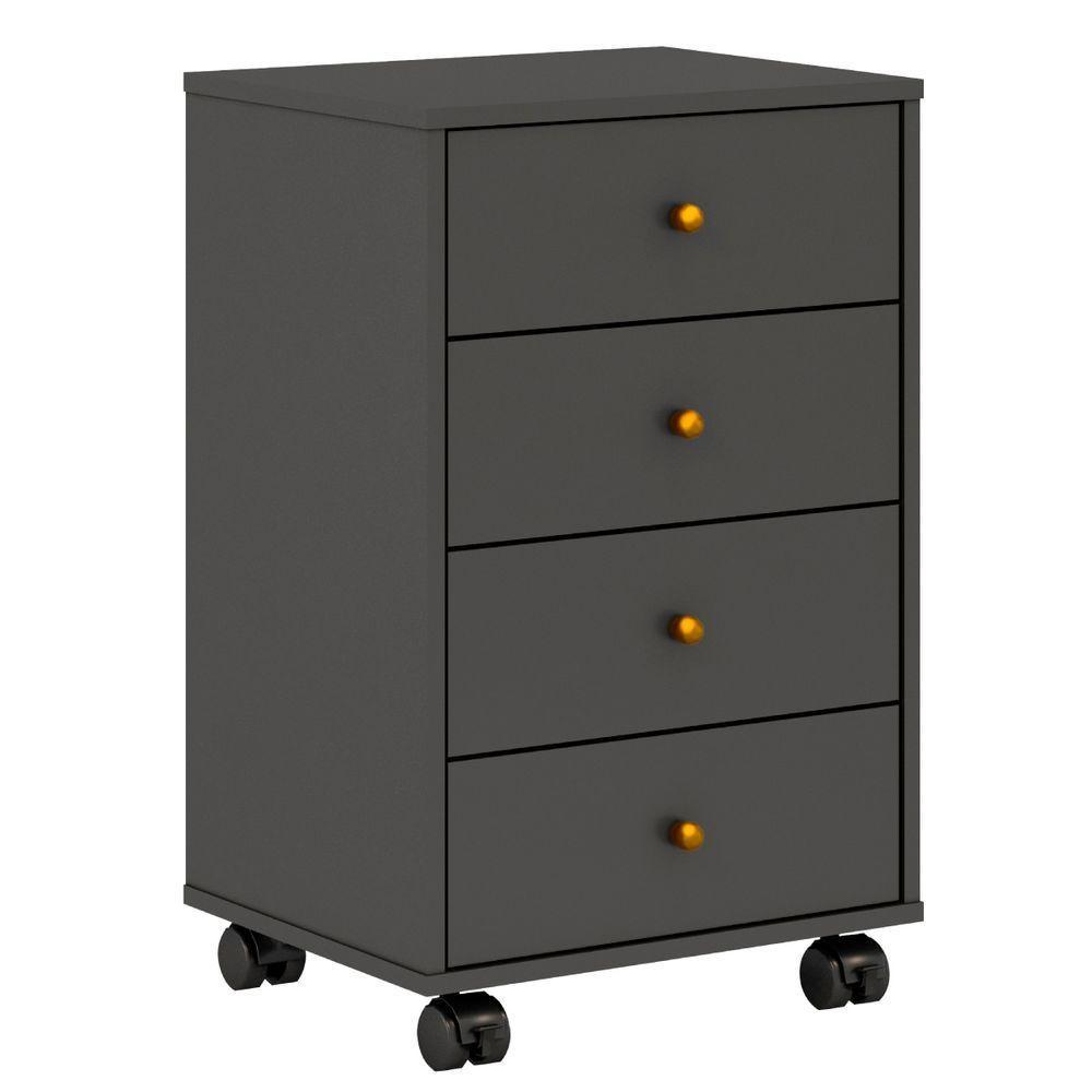 Mesa De Cabeceira 4 Gavetas Presense Amendola/grafito - Demóbile - 1