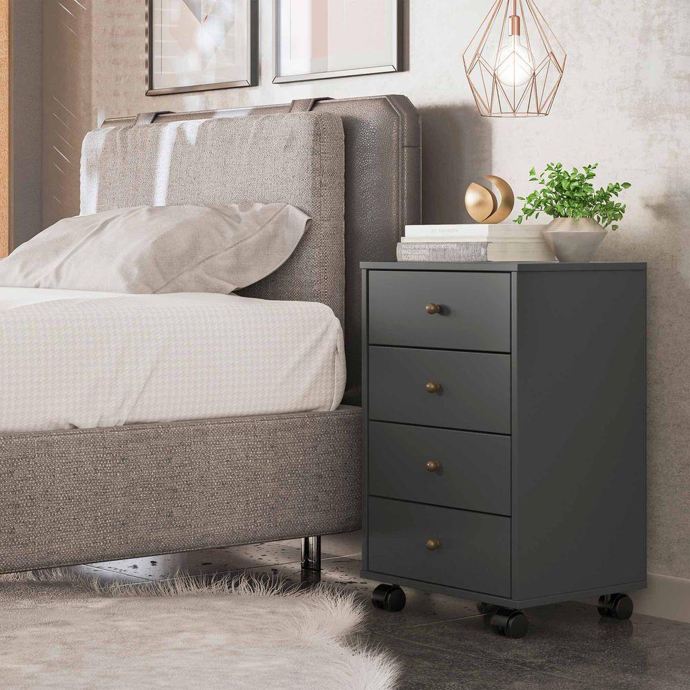 Mesa De Cabeceira 4 Gavetas Presense Amendola/grafito - Demóbile - 2