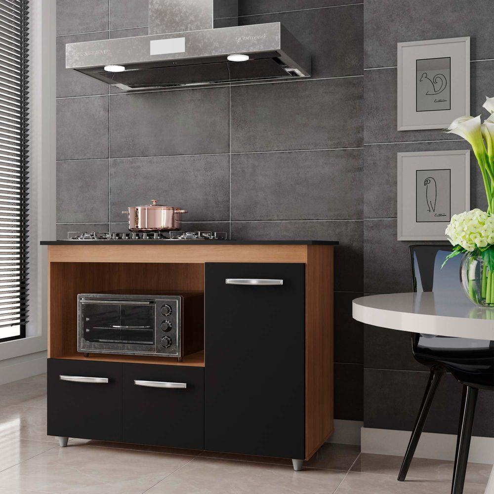 Balcão Para Cooktop 5 Bocas Com 3 Portas Ana Savana/preto - Moblis - 1