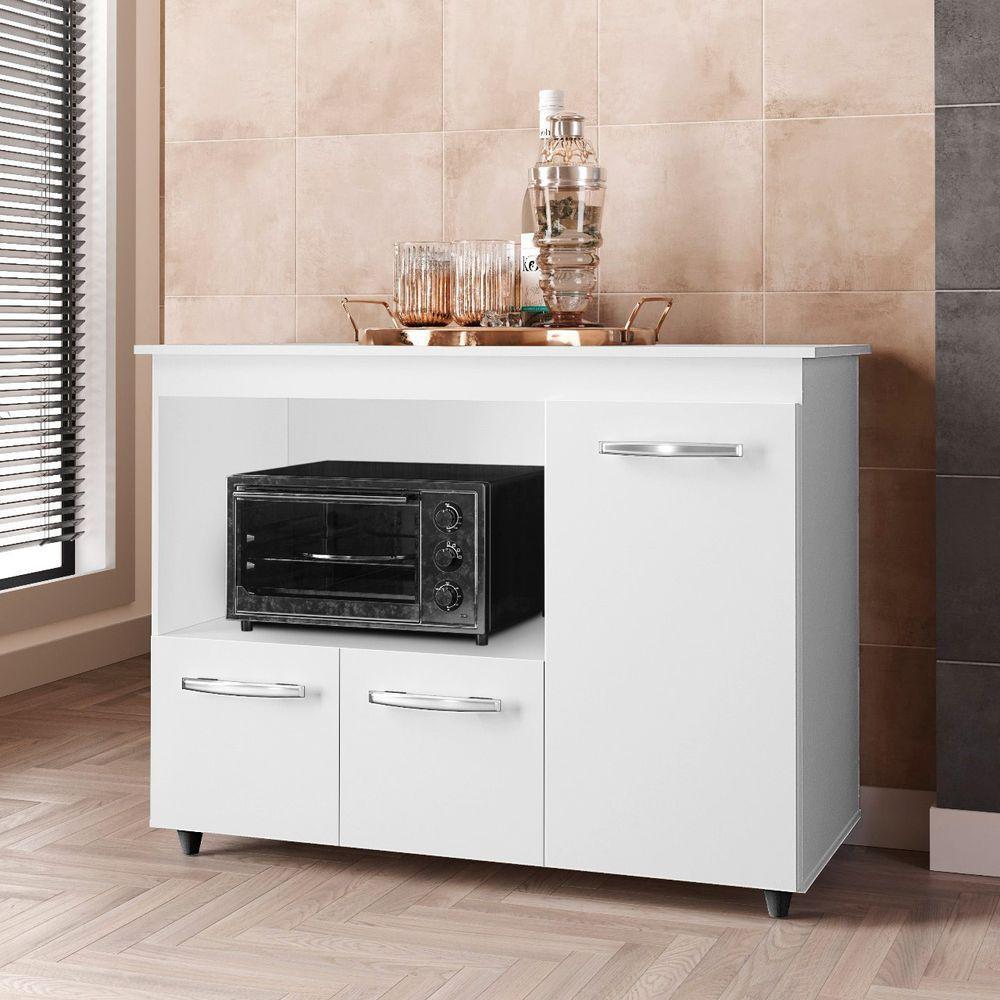 Balcão Multiuso Para Forno Micro-ondas Liza Branco - Moblis - 3