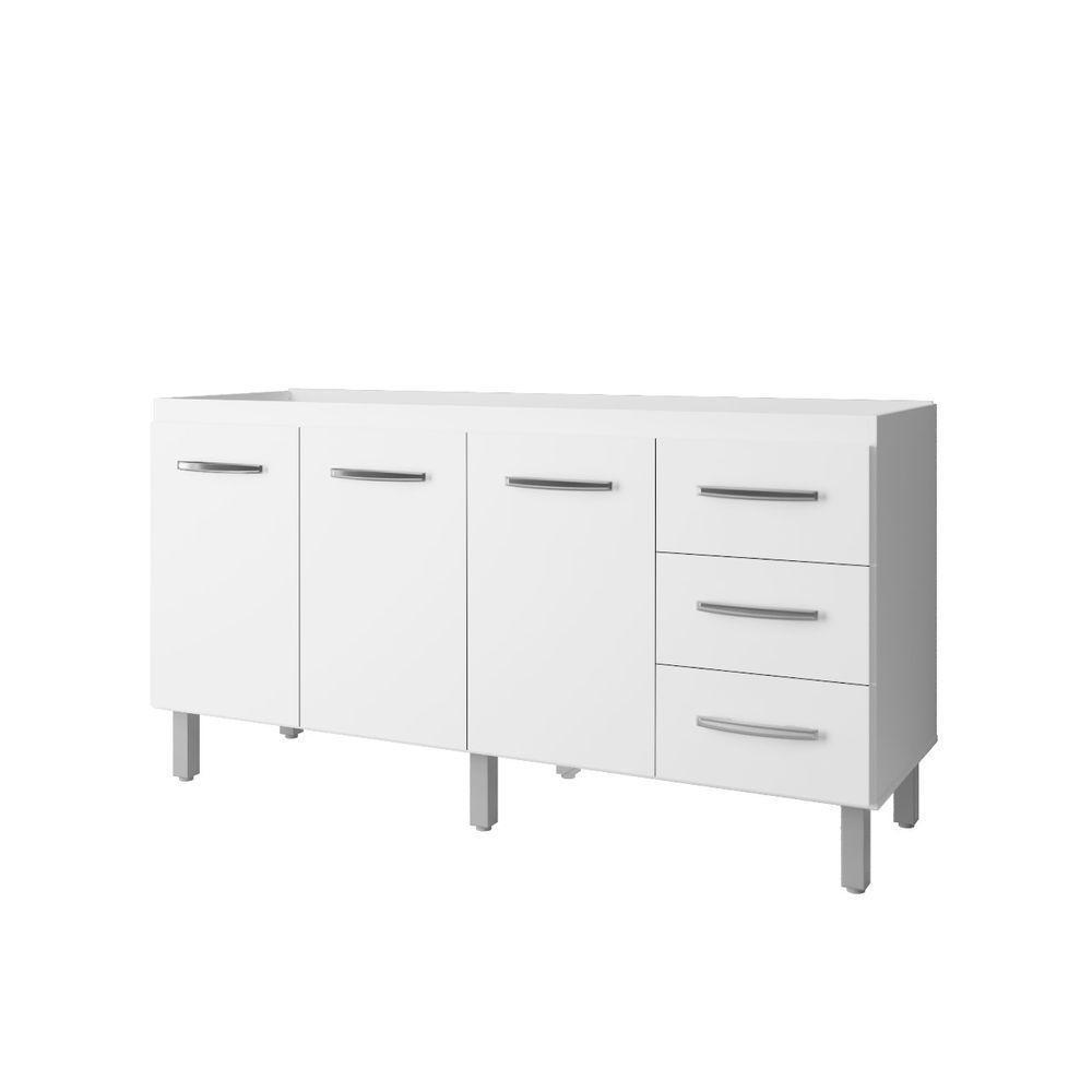 Balcão Para Pia De Cozinha 1,60m Emily Com 3 Portas E 3 Gavetas Branco - Moblis - 1