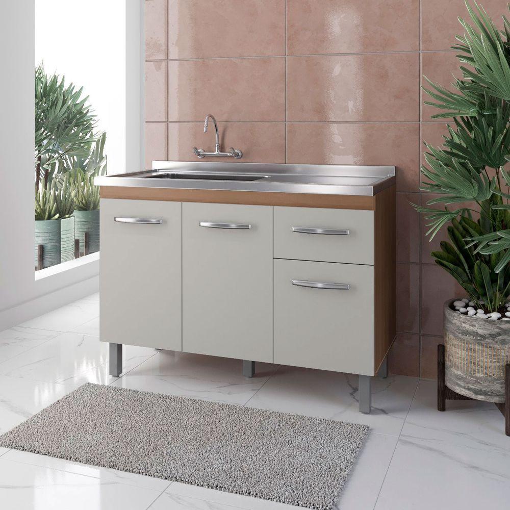 Balcão Para Pia 1,20m Anita Com 2 Portas E 2 Gavetas Savana/off White - Moblis - 2