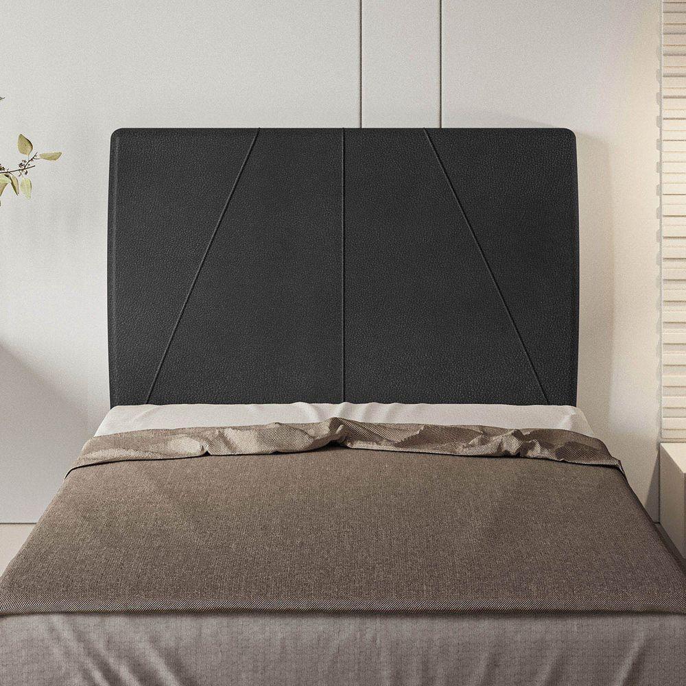 Cabeceira Estofada Solteiro 90 Cm Júpiter Corino - Skybox Cor Preto - 2