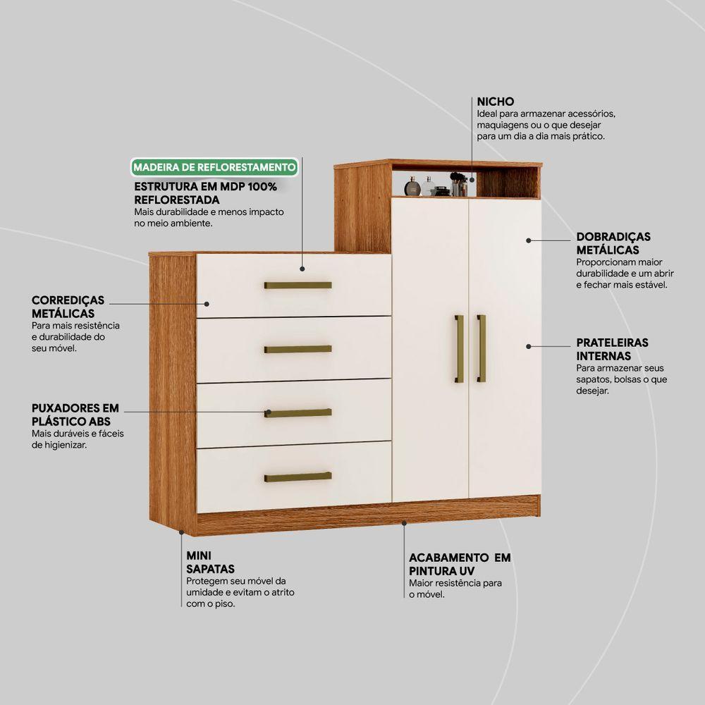 Cômoda Com 2 Portas E 4 Gavetas Aurea Amendola Touch/off White - Demóbile - 5