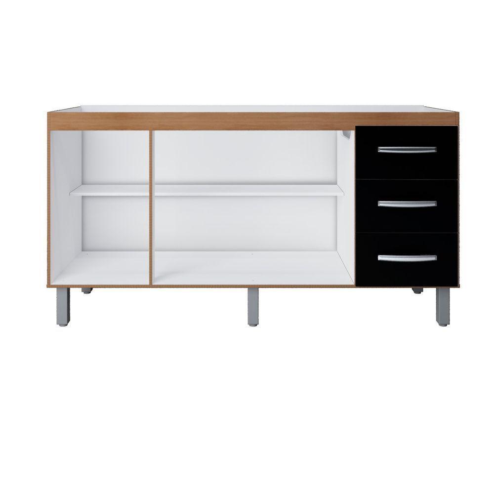 Balcão Para Pia De Cozinha 1,60m Emily Com 3 Portas E 3 Gavetas Savana/preto - Moblis - 2