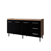 Balcão Para Pia De Cozinha 1,60m Emily Com 3 Portas E 3 Gavetas Savana/preto - Moblis - 1