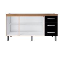 Balcão Para Pia De Cozinha 1,60m Emily Com 3 Portas E 3 Gavetas Savana/preto - Moblis - 2