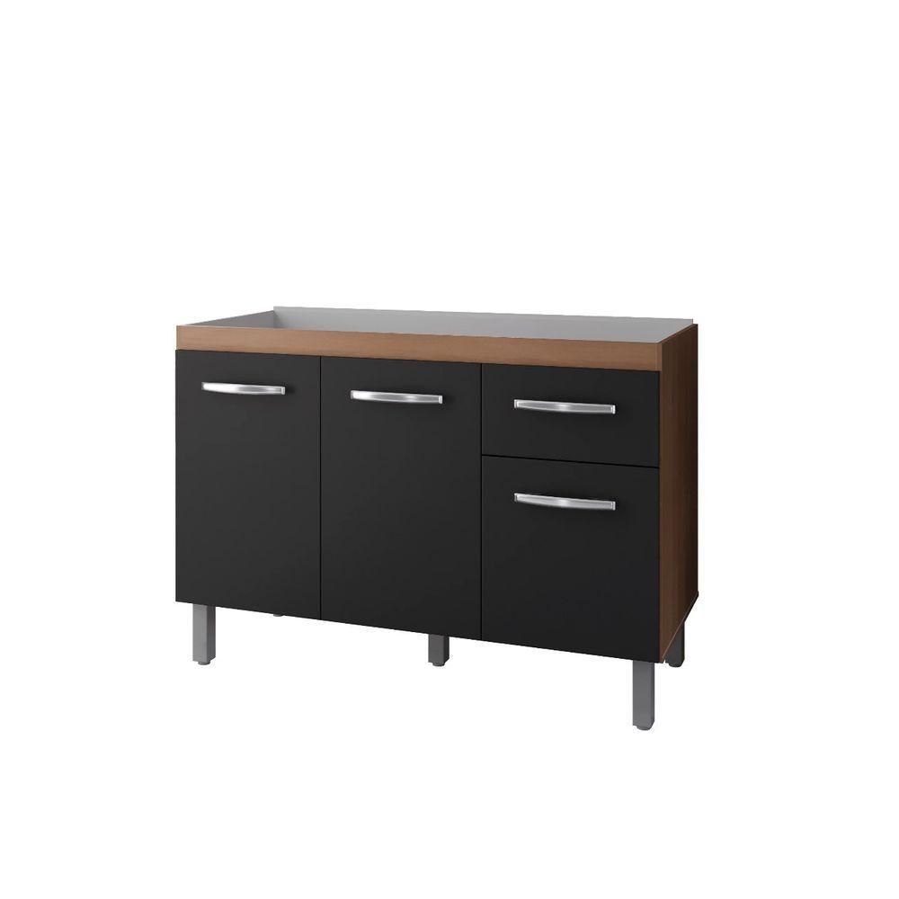 Balcão Para Pia 1,20m Anita Com 2 Portas E 2 Gavetas Savana/preto - Moblis - 1