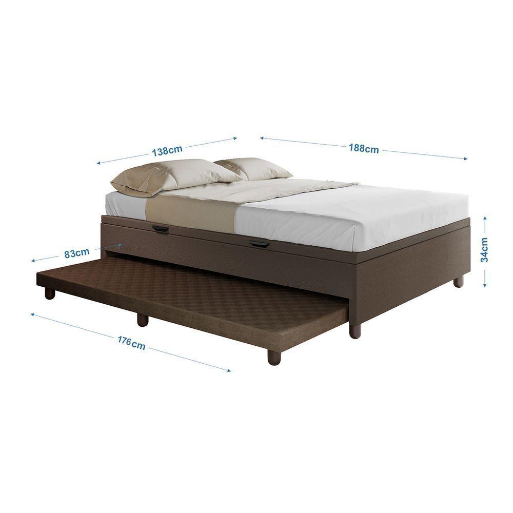 Base Cama Baú Casal Com Cama Auxiliar C/colchão Conjugado Corino - Skybox Cor Marrom - 5