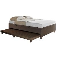 Base Cama Baú Casal Com Cama Auxiliar C/colchão Conjugado Corino - Skybox Cor Marrom