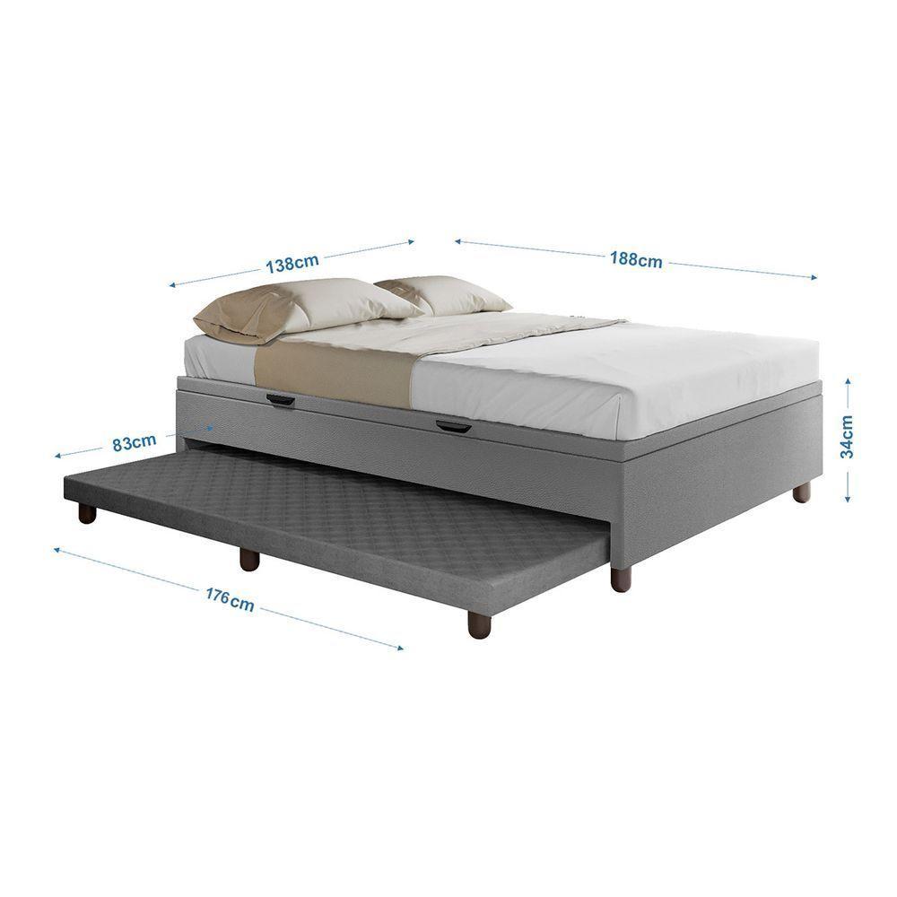 Base Cama Baú Casal Com Cama Auxiliar C/colchão Conjugado Corino - Skybox Cor Cinza - 2