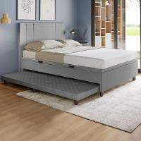 Base Cama Baú Casal Com Cama Auxiliar C/colchão Conjugado Corino - Skybox Cor Cinza - 1