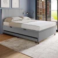 Base Cama Baú Casal Com Cama Auxiliar C/colchão Conjugado Corino - Skybox Cor Cinza - 6