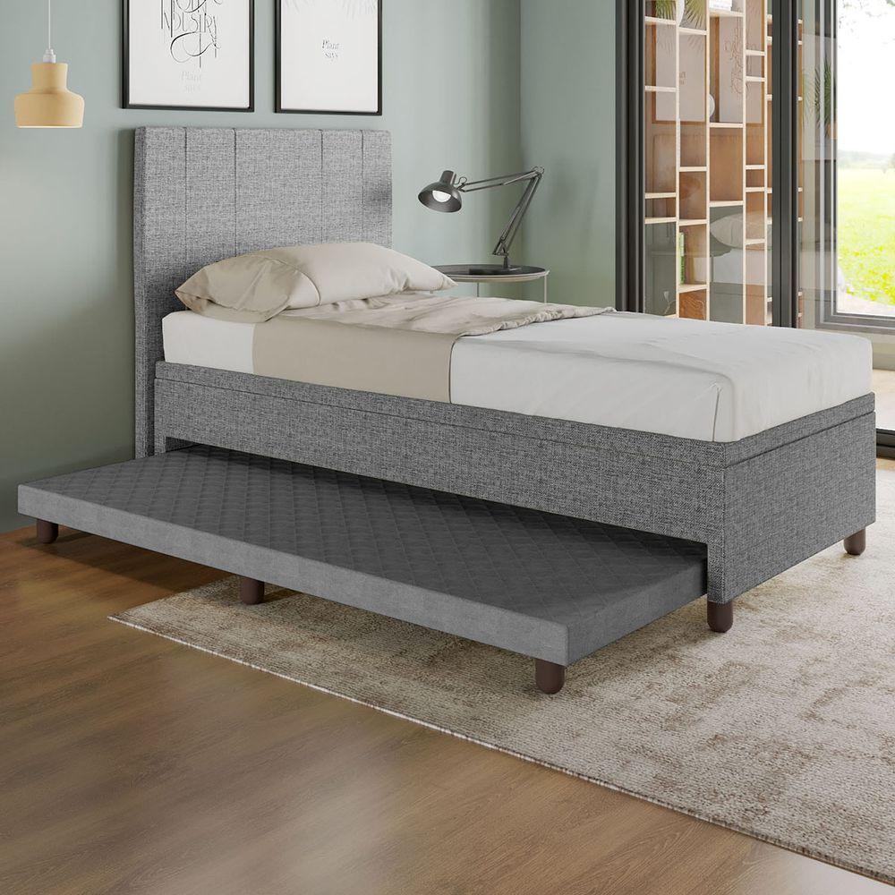 Base Box Solteiro Com Cama Auxiliar Com Colchão Conjugado Linho - Skybox Cor Cinza - 1