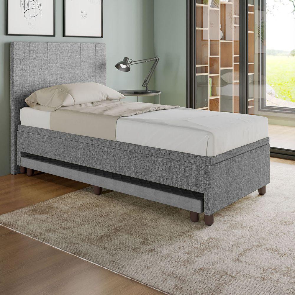 Base Box Solteiro Com Cama Auxiliar Com Colchão Conjugado Linho - Skybox Cor Cinza - 7