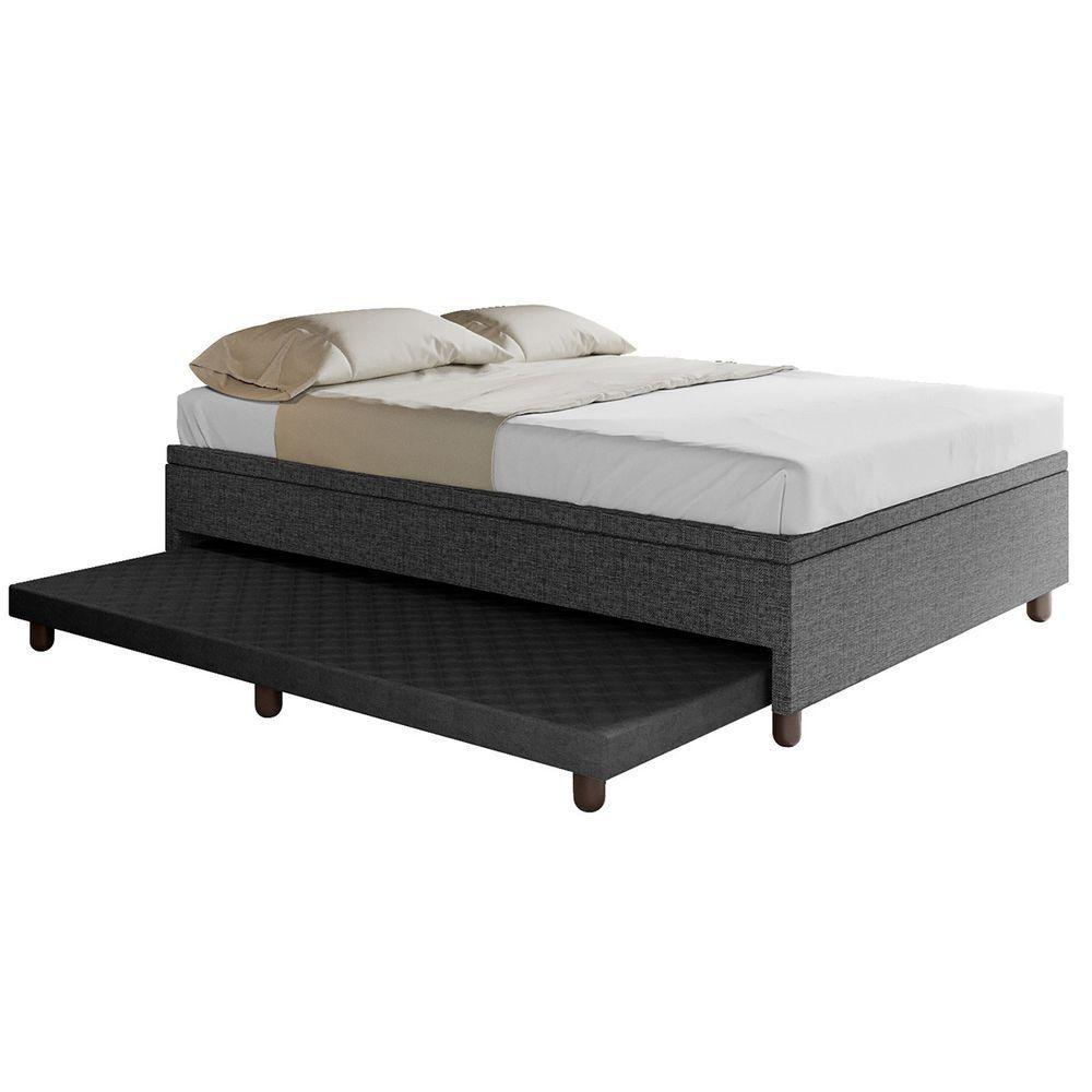 Base Box Casal Com Cama Auxiliar Com Colchão Conjugado Linho - Skybox Cor Preto - 2