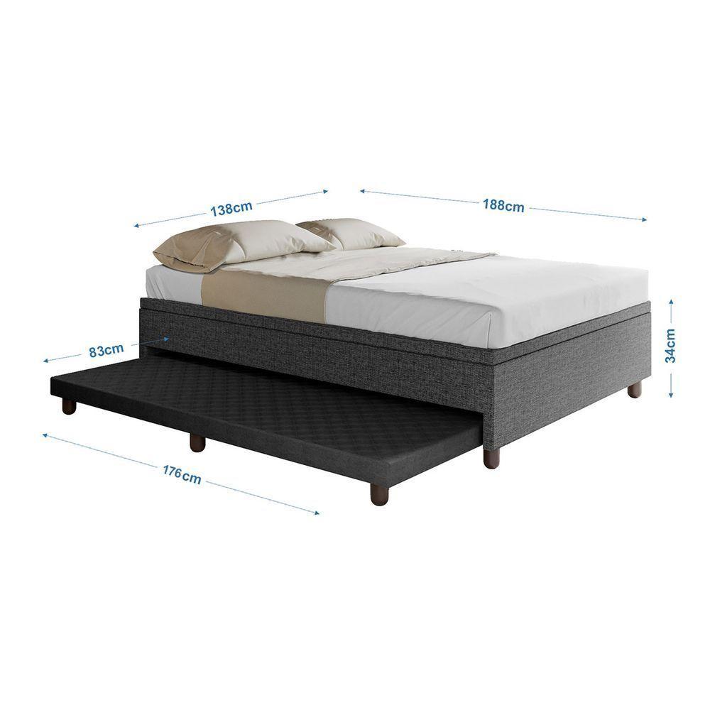 Base Box Casal Com Cama Auxiliar Com Colchão Conjugado Linho - Skybox Cor Preto - 4