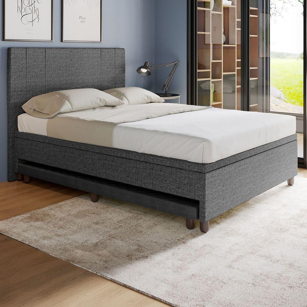 Base Box Casal Com Cama Auxiliar Com Colchão Conjugado Linho - Skybox Cor Preto - 5