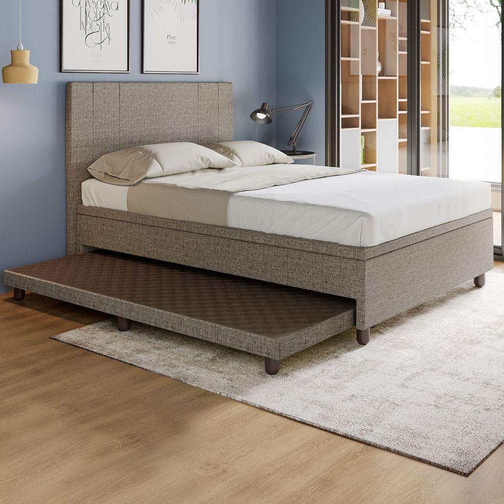 Base Box Casal Com Cama Auxiliar Com Colchão Conjugado Linho - Skybox Cor Marrom - 1
