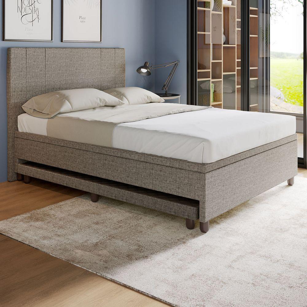 Base Box Casal Com Cama Auxiliar Com Colchão Conjugado Linho - Skybox Cor Marrom - 6