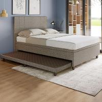 Base Box Casal Com Cama Auxiliar Com Colchão Conjugado Linho - Skybox Cor Marrom - 1