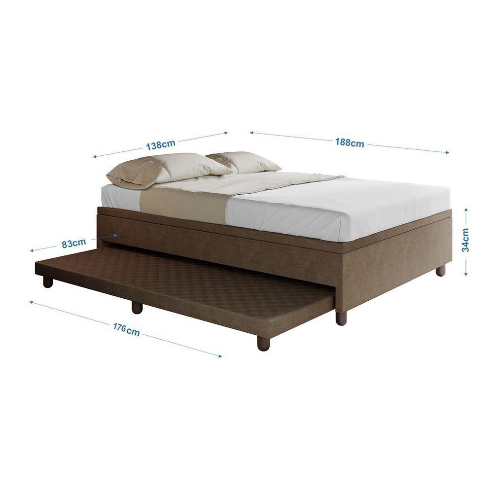 Base Box Casal Com Cama Auxiliar Com Colchão Conjugado Veludo - Skybox Cor Marrom - 5