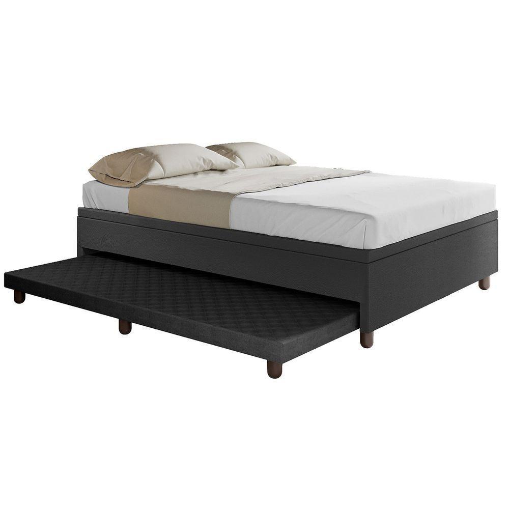 Base Box Casal Com Cama Auxiliar Com Colchão Conjugado Corino - Skybox Cor Preto - 4