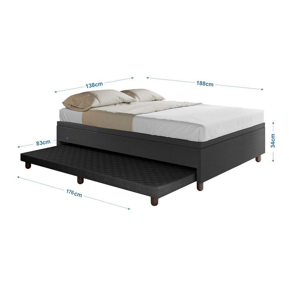Base Box Casal Com Cama Auxiliar Com Colchão Conjugado Corino - Skybox Cor Preto - 5