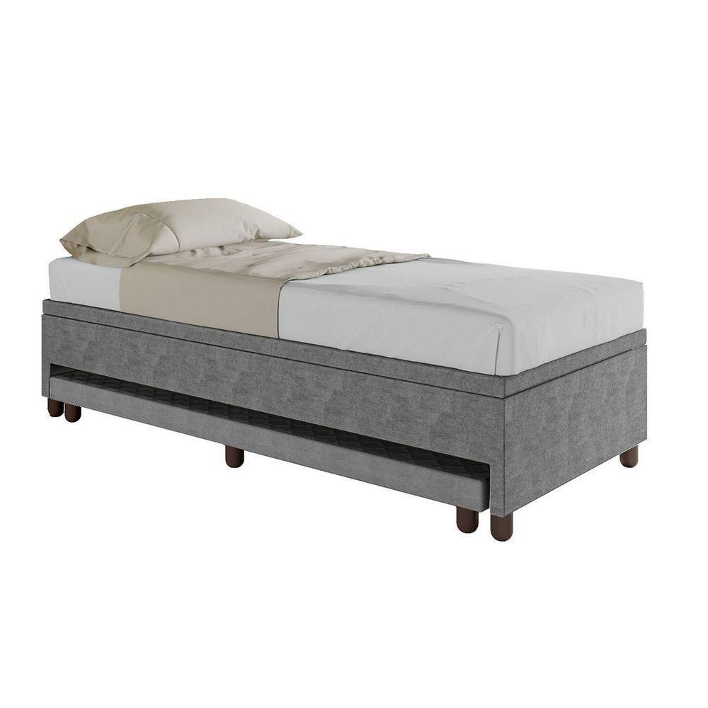 Base Box Solteiro Com Cama Auxiliar C/colchão Conjugado Veludo - Skybox Cor Cinza - 3